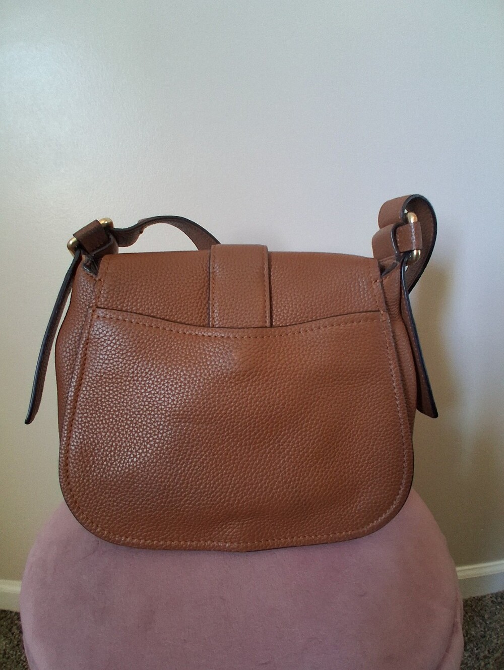 Michael Kors Pebbled Leather Saddle Crossbody Bag in Cognac - Picture 5 of 11